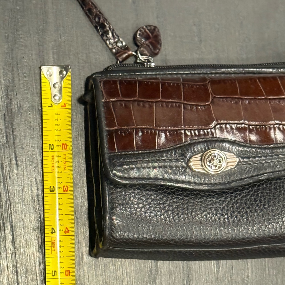 Vintage Brighton Leather Black & Brown Pebbled Crossbody Bag Purse - Picture 5 of 7